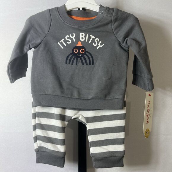 Infant Gray Spider Halloween Sweatshirt & Pants Set Itsy Bitsy Spider Size 0-3M - Picture 3 of 5